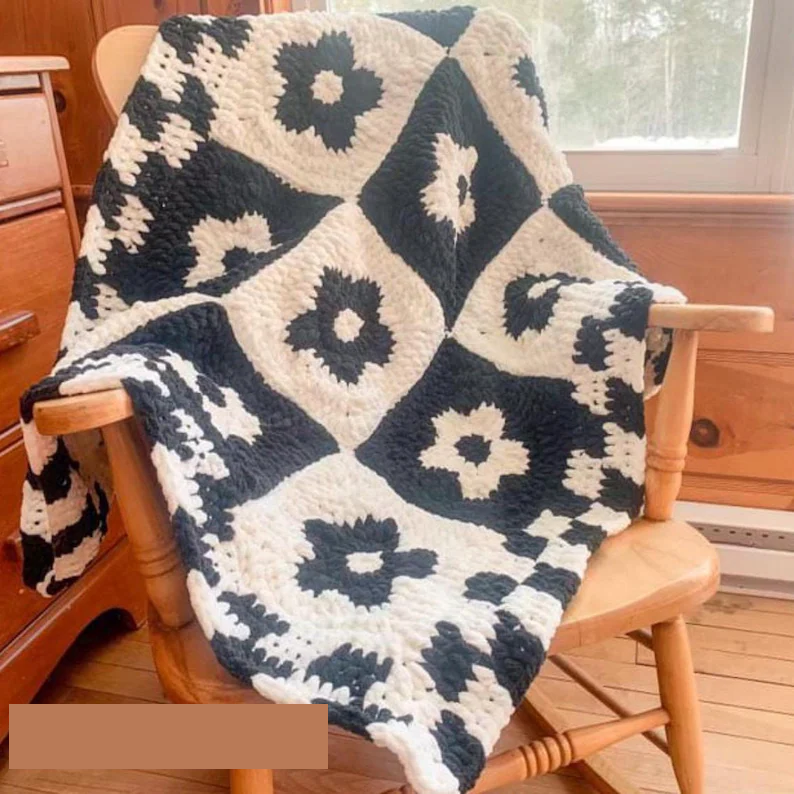 Chunky Daisy Check Throw Crochet Pattern