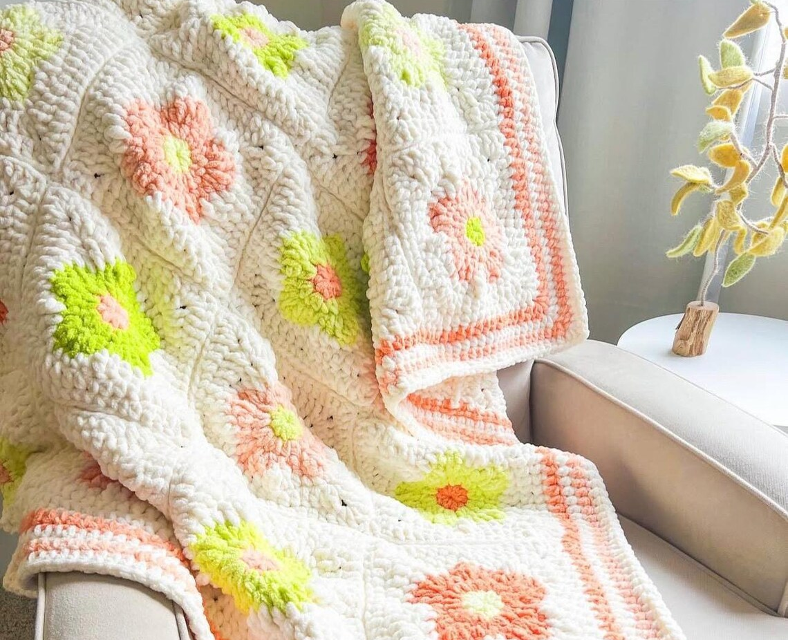 Chunky Daisy Check Throw Crochet Pattern