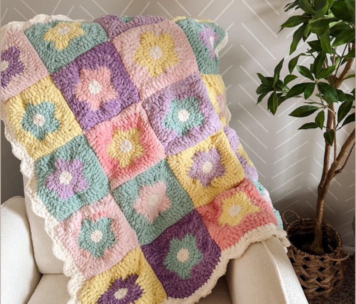 Chunky Daisy Check Throw Crochet Pattern